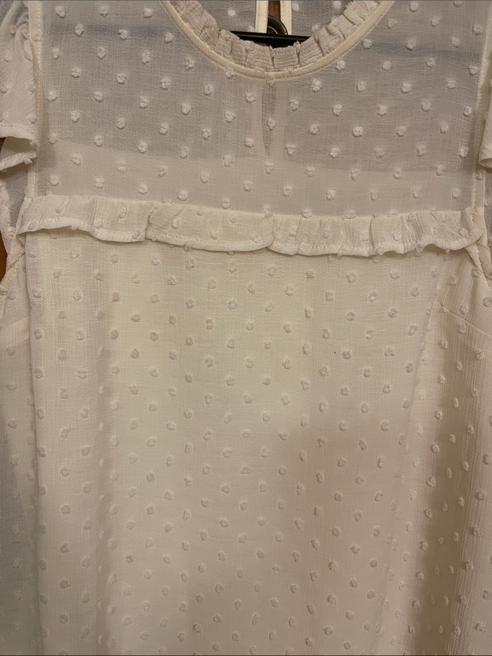 Monteau Cream Swiss Dot Ruffle Top - Picture 6 of 8